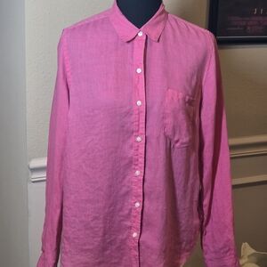 GAP 100% Linen Bright Pink Long-Sleeve Button-Down Shirt Med. Unisex Preppy Acad